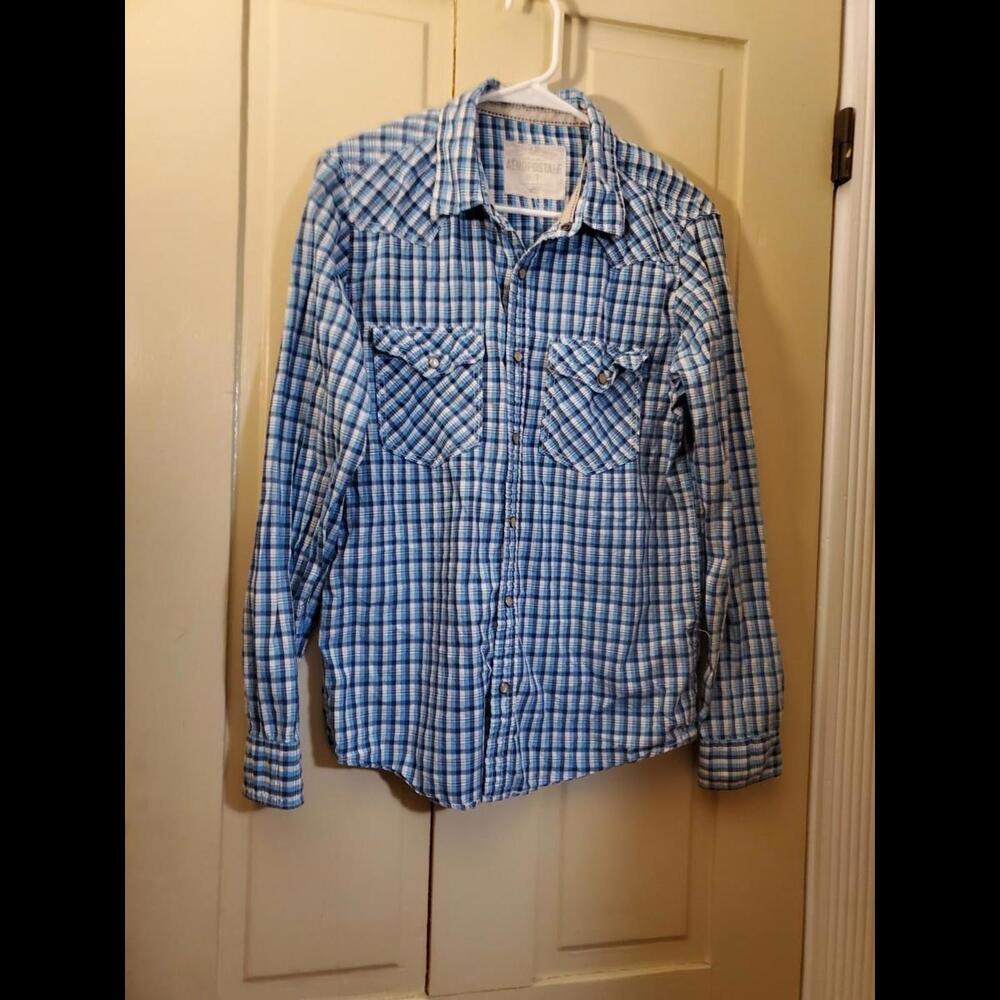Aeropostale Mens SM Western Pearl Snap Vintage  LS Plaid